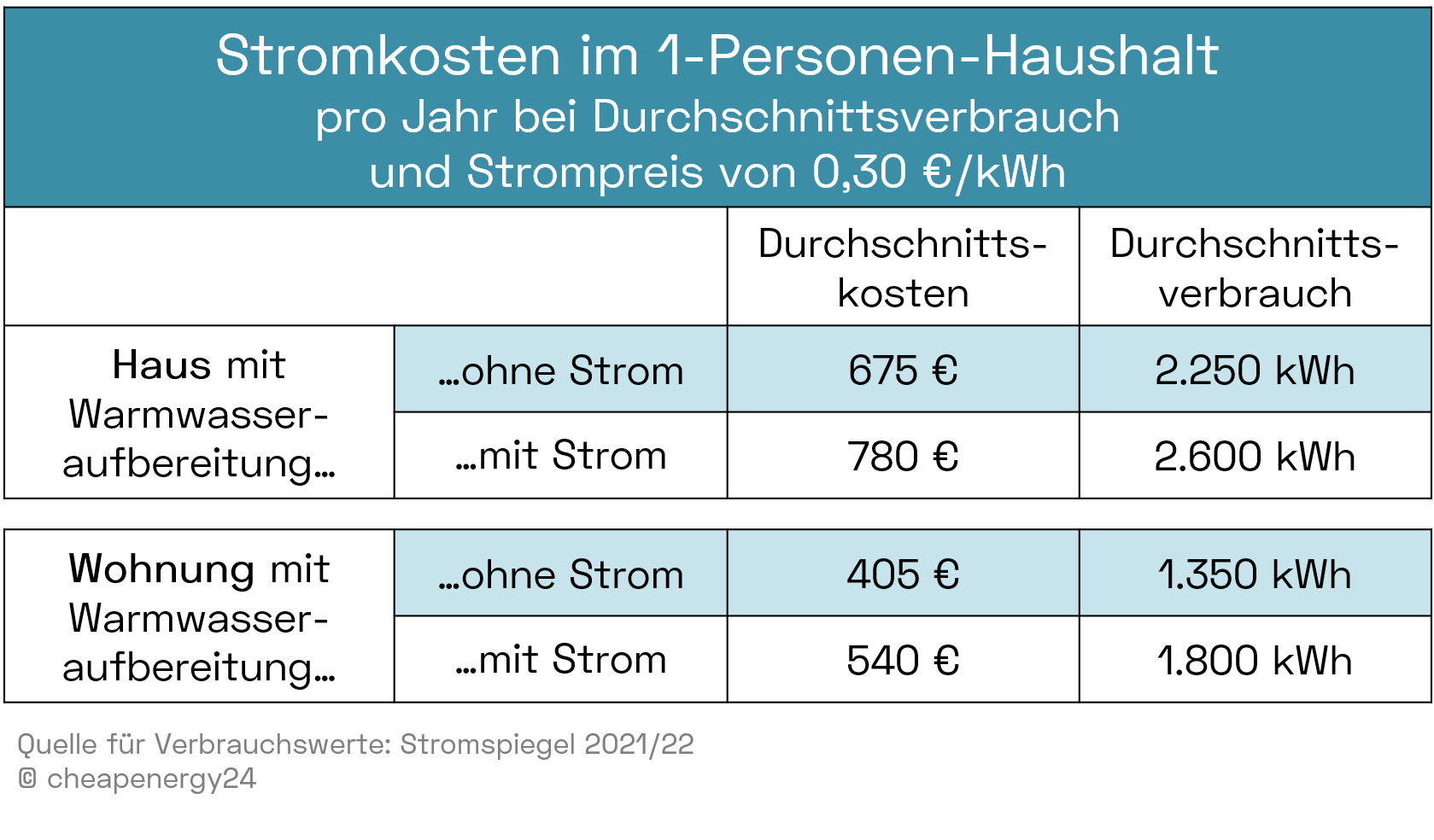 Stromkosten 1 Person bei durchschnittlichem Verbrauch